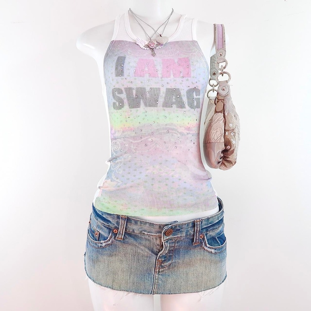 y2k i am swag rhinestone graphic tank